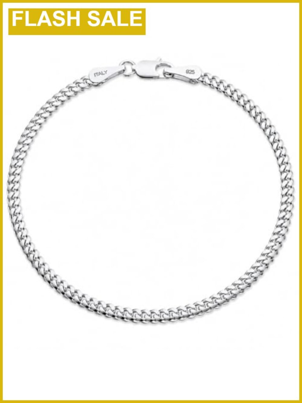 925 Sterling Silver Cuban Link Chain Bracelet 3mm Italian Diamond-Cut